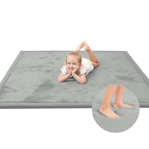 Miniatura 47 de Huloo Sleep - Tapete de juego para bebé, tapete de espuma viscoelástica de 1.3 pulgadas de grosor, terciopelo coral suave, antideslizante, Gris