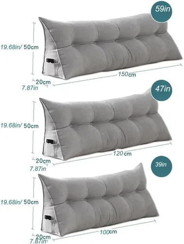 Miniatura 2 de Almohada triangular de lectura para reposo en cama, cojín grande para cabecero, respaldo largo, almohada de cuña con funda extraíble y dos bolsillos