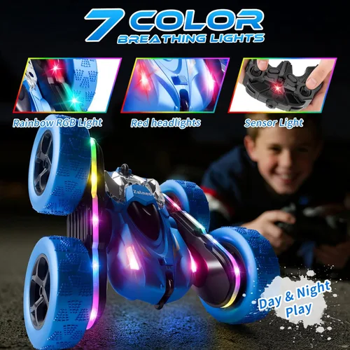 Miniatura 3 de Auto de Acrobacias con Control Remoto 4WD 360° Flip RC de Doble Cara, Barra de Luces LED, Batería Modular USB-C, 2.4 GHz, Juguete al Aire Libre