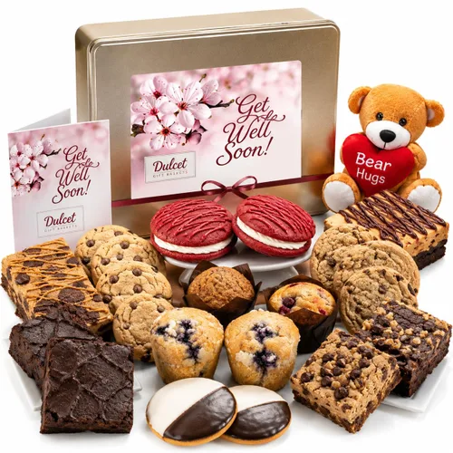 Miniatura 11 de Cesta de regalo gourmet de feliz cumpleaños, surtido de galletas y brownie recién horneados en elegante caja de lata reutilizable, regalos de comida