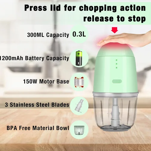 Miniatura 3 de Mini procesador de alimentos – Procesador de alimentos inalámbrico y picador de alimentos pequeño portátil para carne, verduras, ensalada de frutas