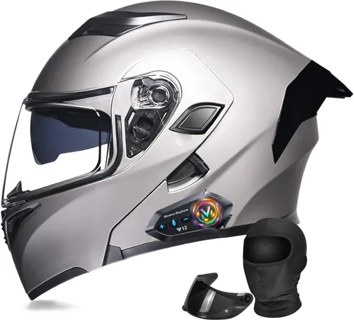 Miniatura 10 de Casco Modular Moto con Bluetooth Integrado, Doble Visera, Ventilación Múltiple, Forro Extraíble, ABS de Alta Densidad, DOT Homologado para Hombres