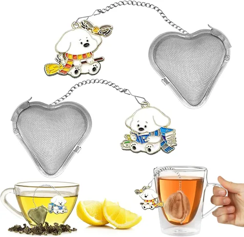 Miniatura 8 de 2 piezas de té de hojas sueltas más empinadas, lindo colador de té, infusor de té en forma de corazón de acero inoxidable, bola de té para regalos
