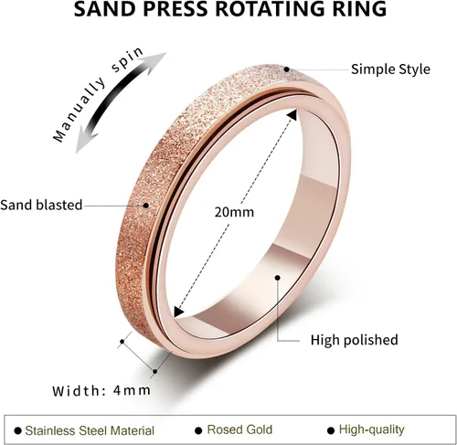 Miniatura 6 de Anillo giratorio para la ansiedad: anillo antiestrés para mujeres, regalo antiansiedad para adolescentes y niños (talla 6-10)