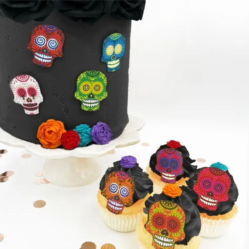 Miniatura 2 de Sugar Robot Inc. Sugar Skulls - Juego de 24 adornos comestibles para pasteles de Halloween Calaveras pequeñas