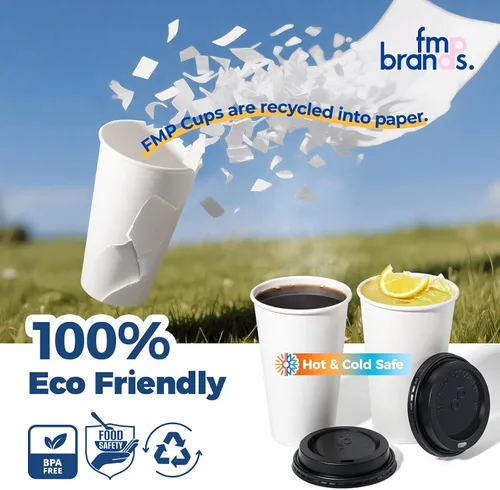 Miniatura 5 de Fit Meal Prep Paquete de 100 Tazas de Café Desechables de 16 oz con Tapas, Tazas de Papel Premium Para Llevar, Tazas de Café Caliente a Prueba