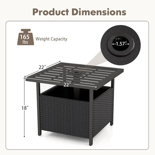 Miniatura 3 de LDAILY Mesa de patio con agujero para paraguas, 22 pulgadas de profundidad x 22 pulgadas de ancho, mesa de mimbre de ratán de polietileno, mesa