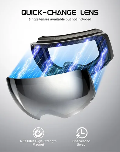 Miniatura 3 de Innerking Gafas de esquí intercambiables, gafas de nieve con lente magnética, gafas de snowboard antivaho OTG para mujeres, hombres, adultos