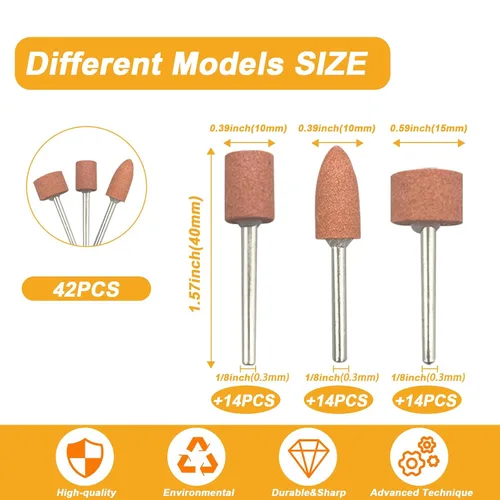 Miniatura 2 de Juego de brocas de lijado para Dremel 4000, juego de piedras de moler con vástago de 1/8 pulgadas, ideal para afilar, moler, alisar, rueda de aleta