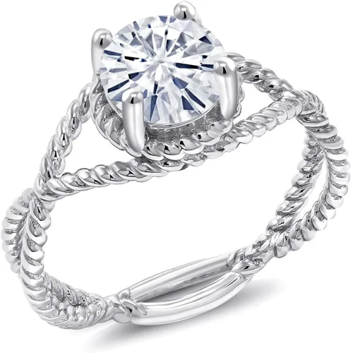 Miniatura 69 de Gem Stone King 7MM Round Gemstone Birthstone Solitaire Ring for Women Twisted Rope Band in 925 Sterling Silver Available in Sizes 5, 6, 7, 8, 9