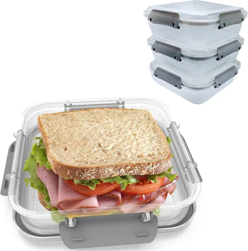 Miniatura 8 de Contenedor de sándwich: 2 unidades reutilizables, sin BPA, almacenamiento de alimentos de plástico con tapa a presión a prueba de fugas