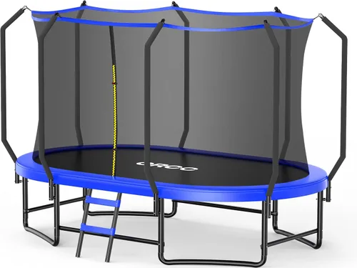 ORCC Trampolín ovalado para exteriores con red de seguridad, trampolín de gimnasia recreativa para niños, trampolines de jardín con marco de acero