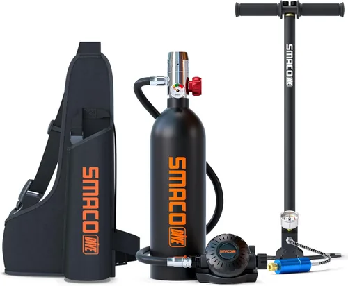 Miniatura 15 de SMACO Mini tanque de buceo 1L tanque de buceo portátil reutilizable buceo kit de cilindro de oxígeno para snorkel y rescate de emergencia S400
