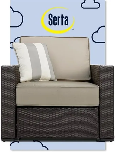 Miniatura 26 de Serta Laguna - Juego de muebles de patio para exteriores, 5 piezas, sillas reclinables de mimbre marrón con otomanas, cojines y mesa auxiliar