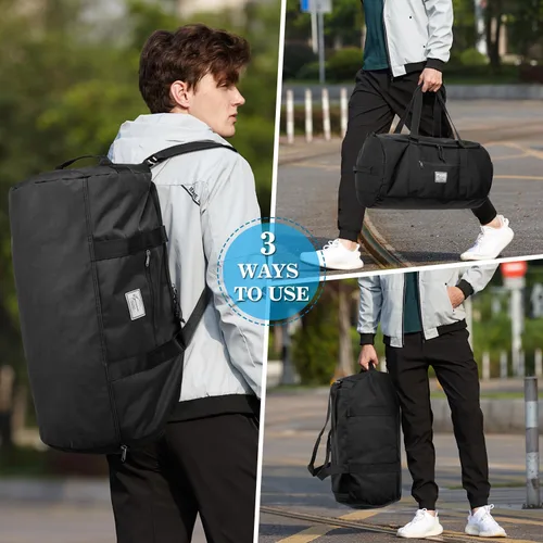 Miniatura 2 de Lyweem Bolsa de viaje para hombres, 60L, bolsa de lona deportiva, de gran tamaño, bolsa de fin de semana, bolsa de noche para mujeres