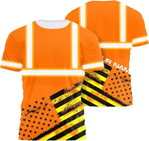 Miniatura 35 de Camisa de alta visibilidad con bandera de Estados Unidos de color para hombres y mujeres, con nombre personalizado, camisa de seguridad reflectante