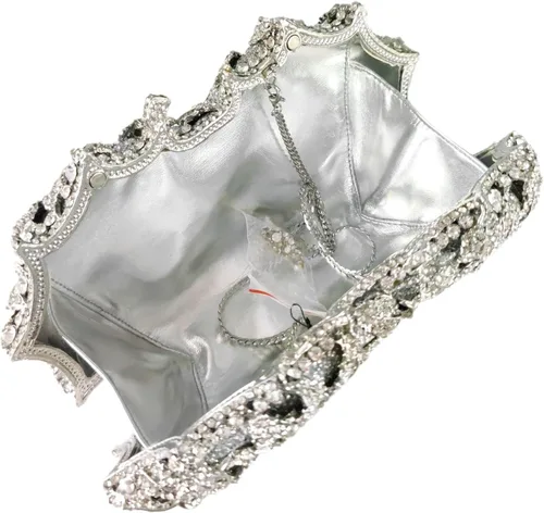Miniatura 6 de Boutique De FGG Deslumbrantes bolsos de noche de flores para mujer, bolsos formales de fiesta con diamantes de imitación, bolso de mano de cristal