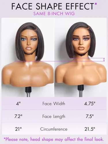 Miniatura 4 de LUVME HAIR - Peluca de cabello humano estilo Bob, de 8 pulgadas, precortada, sin pegamento, con cierre de encaje HD, predepilada, cabello humano