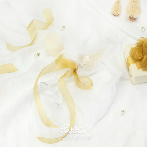 Miniatura 3 de Ribbli - Cinta de organza color oro pálido, 1/2 pulgadas x 50 yardas continuas, cinta transparente dorada para envolver regalos, envolver galletas