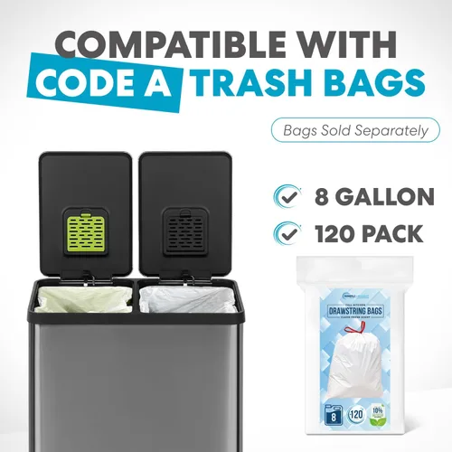 Miniatura 2 de SIMPLI-Magic Elegante bote de basura negro con pedal de 16 galones (60 litros), cubo de basura de cocina de doble compartimento con contenedores