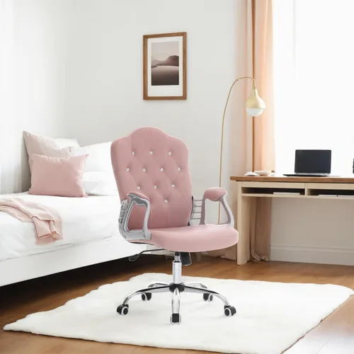 Miniatura 2 de BarberPub Silla ajustable para oficina en casa, silla de trabajo con soporte lumbar, bonita estación giratoria de uñas, ergonómica con reposabrazos