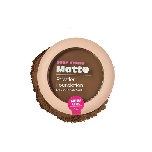 Ruby Kisses Base en polvo, cobertura completa, base mate, maquillaje facial de larga duración, 0.35 onzas (coñac)
