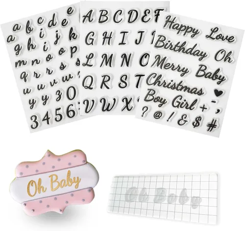 4 PCS Herramienta de Sellos de Pastel del Alfabeto para Galletas de Fondant, Bonita Escritura a Mano, Sello de Letras de Fondant de Grado Escritura
