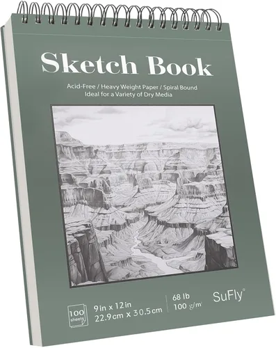 Cuaderno de bocetos SuFly 9x12, bloc de papel para dibujo-68lb/100gsm, cuaderno de bocetos con espiral superior de tapa dura, bloc de 100 hojas para