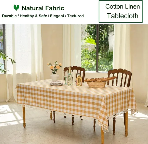 Miniatura 4 de Midsummer Breeze Mantel rectangular rectangular a cuadros de búfalo para primavera y verano, cocina, comedor (55 x 84 pulgadas, amarillo y blanco)