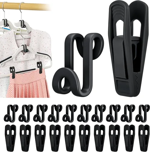 Tinfol 60 ganchos negros para colgar ropa y 20 clips de plástico para colgar, gancho apilable que ahorra espacio para organizadores de armario,