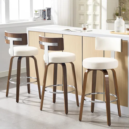 Miniatura 47 de Bekrvio Juego de 2 taburetes de bar giratorios con altura de mostrador, taburetes de cocina tapizados de piel sintética con respaldo, patas