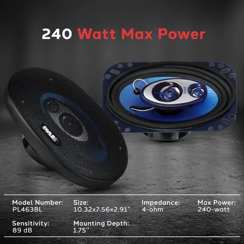 Miniatura 2 de Pyle 4' x 6' Sistema de altavoces de sonido de tres vías - Audio fuerte triaxial de rango medio profesional 240 vatios por par con impedancia de 4