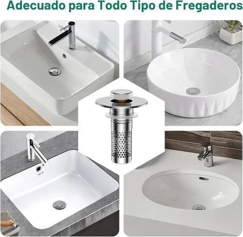 Miniatura 8 de Colador de drenaje para fregadero de baño, tapón universal emergente para fregadero atrapapelos, cesta de filtro de drenaje de acero inoxidable