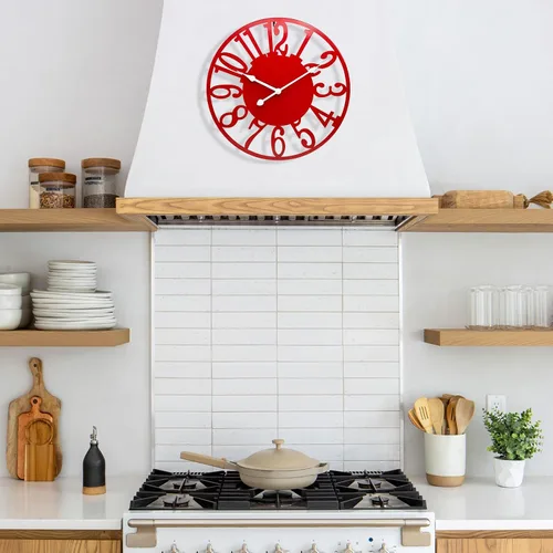 Miniatura 4 de Reloj de pared grande de 16 pulgadas, silencioso y moderno, funciona con pilas, moderno reloj decorativo de metal rojo para patio, porche, área