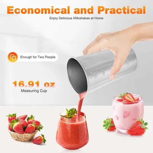 Miniatura 5 de Mezclador eléctrico de bebidas, mezclador retro y espumador de leche, taza de acero inoxidable de 17.7 fl oz, 2 velocidades (16,000-22,000 RPM)