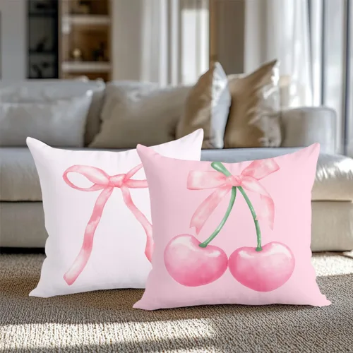 Miniatura 4 de 2 piezas de fundas de almohada de 18 x 18 pulgadas, fundas de almohada de estilo coqueto, fundas de almohada decorativas con arco rosa, fundas