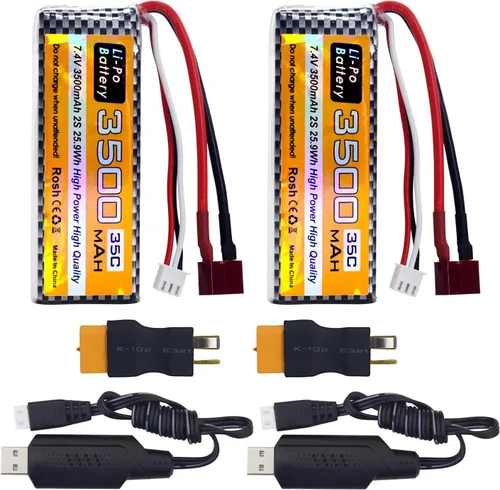 2PCS 7.4V 35C 3500mAh T Plug XT60 Plug Batería de litio para WLTYOS 104001 144010 144001 124007 124016 124017 124018 124019 MJX 14301 14301 144014