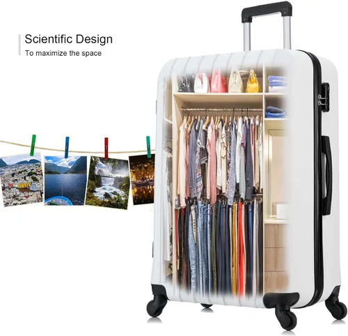 Miniatura 8 de 4 piezas equipaje conjuntos ligero ABS durable maleta Spinner ruedas Hardshell viaje maletas, Blanco leche, Equipaje ligero e impermeable con rueda