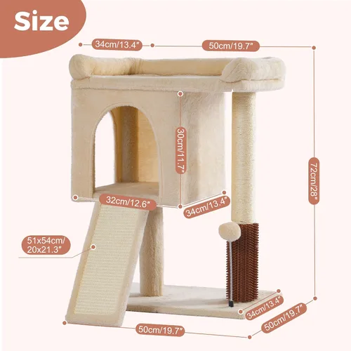 Miniatura 2 de Torre de árbol pequeño para gatos grandes con cama superior espaciosa de 20 x 13.8 pulgadas, condominio privado para gatos, poste rascador de sisal