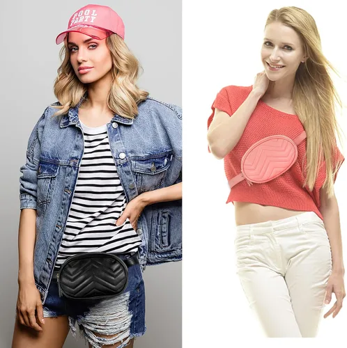 Miniatura 6 de Riñonera de forro polar para mujer, de moda, cruzada para mujer, en todas partes, con correa ajustable, para mujer, Rosado, Cuero