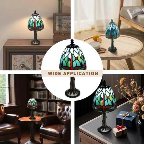 Miniatura 7 de Lámpara de mesa con diseño de libélula, pequeña lámpara de mesa estilo Tiffany Rsbrillialite Small Tiffany Lamp, Dragonfly Stained Glass Table