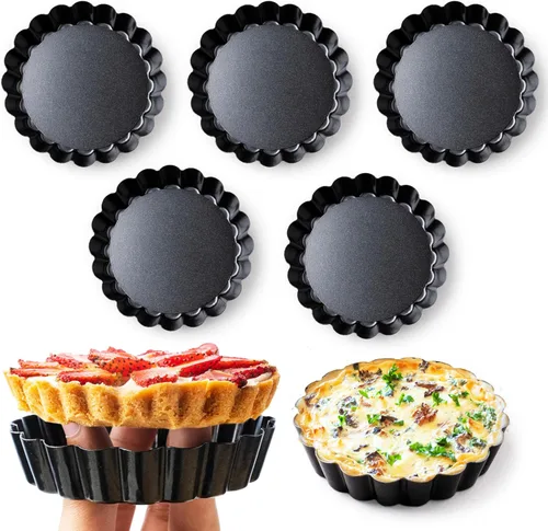 Paquete de 8 Mini Moldes para Tartas de 4 Pulgadas con Fondo Extraíble Redondos Antiadherentes Profundos para Quiche, Resistentes, Perfectos para