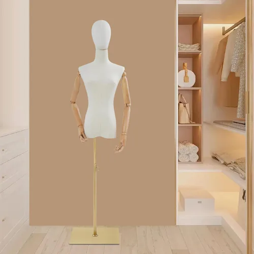 Miniatura 4 de Torso de maniquí femenino, 55-80 pulgadas de altura ajustable, cuerpo de maniquí con soporte de metal para coser y exhibir tiendas, dorado
