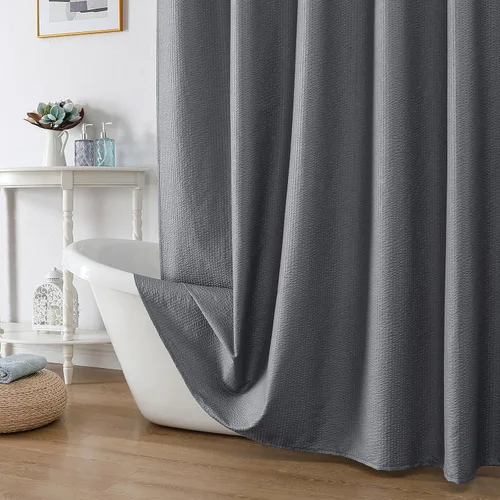 Miniatura 49 de OWENIE Cortina de ducha blanca para baño, 96 pulgadas, extra larga, elegante cortina de ducha de tela texturizada en relieve 3D, repelente al agua