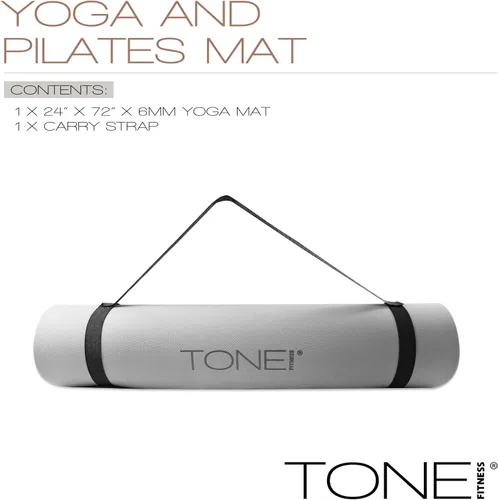Miniatura 3 de TONE Fitness Esterilla de yoga antideslizante de 1/4 pulgadas de grosor para ejercicios y pilates para entrenamientos en casa con correa de Gris