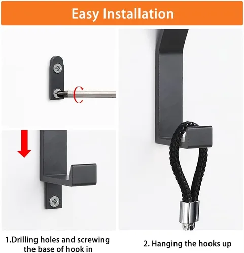 Miniatura 5 de Ganchos para Perchero Montados en la Pared, Negro, 2 Paquetes, Ganchos de Cuerda para Toallas de Baño para Cocina, Puerta, Gabinete, Baño