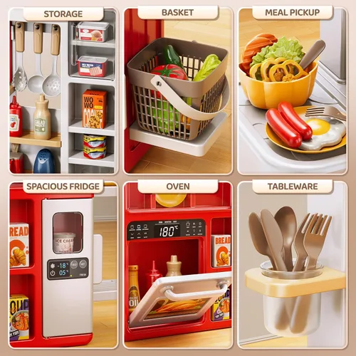 Miniatura 7 de Juego de cocina para niños, juego de cocina de 88 piezas para niños pequeños de 3 a 5 años, estufa de cocina, accesorios de juguetes con luz
