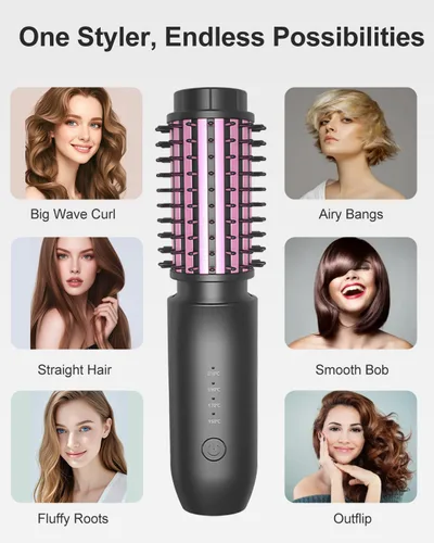 Miniatura 7 de Bestauty - Rizador de pelo portátil inalámbrico de 1.5 pulgadas, rizador de pelo de viaje 2 en 1 y cepillo alisador de pelo, calentamiento rápido, 4