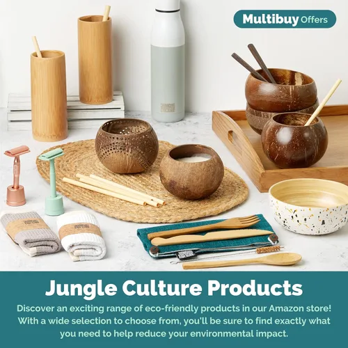 Miniatura 7 de Jungle Culture Juego de 2 cuencos de coco pulido y cucharas de madera con pajitas de bambú • Tazones de yogur natural y batidos ideales para creami
