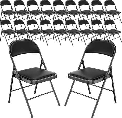 Miniatura 18 de Bonnlo Silla Plegable con Cómodo Cojín Acolchado y Respaldo, Sillas Plegables Portátiles para Exterior, Eventos de Oficina, Bodas, Cuero Pu, 4 Negras